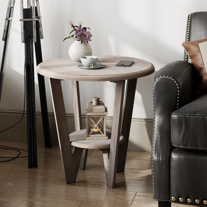 Gracie Oaks Ailith Rustic Farmhouse Round End Table, French Country Accent Nightstand | Wayfair